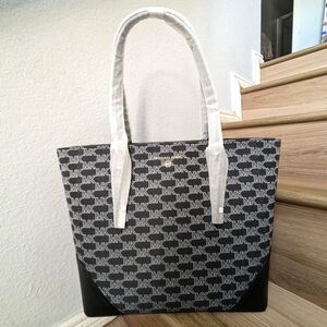 NWT Michael Kors Aria Large Signature Logo Jacquard Tote Bag Black Combo